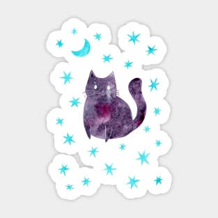 Purple Cat with Blue Stars Sticker